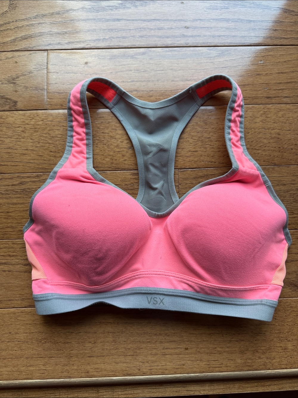 VSX Neon Pink & Gray Racerback Padded Sports Bra 32C